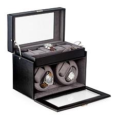 Bey-Berk Black Leather 4 Watch Winder and 5 Watch Storage Case
