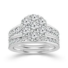 Bright Halo Lab Grown Diamonds 3.04ctw Round Cluster Ring Bridal Set