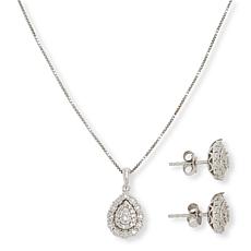 Bright Halo Lab Grown Diamonds Pear Earrings and Pendant Set