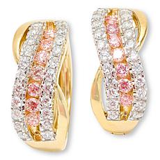 Bright Halo Pink and White Lab Diamond Huggie Earrings