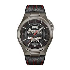 Bulova Men's Black/Gray Automatic Black Leather Strap Watch