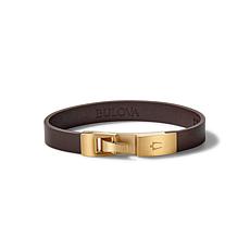 Bulova Men's Goldtone Brown Leather Wrap Bracelet - 8"
