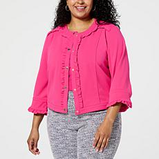 C Wonder by Christian Siriano Cropped Crepe Jacket with Ruffle Trim