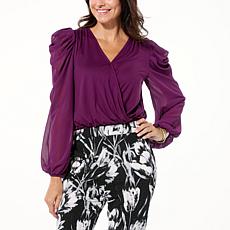 C Wonder by Christian Siriano Faux Wrap Drape-Sleeve Blouse