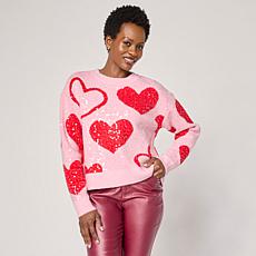 C Wonder by Christian Siriano Heart Sequin Crewneck Pullover Sweater