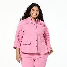 C Wonder Stretch Twill Ruffled Peplum Jacket