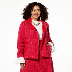 C Wonder Tweed and Faux Leather Moto Jacket
