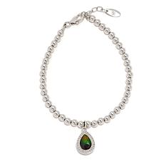 Canadian Ammolite Gems Sterling Silver Bead Bracelet w/Teardrop Charm