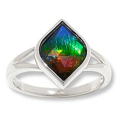 Canadian Ammolite Gems Sterling Silver Marquise-Shape Ammolite Ring