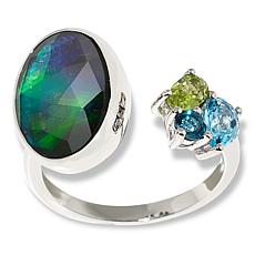 Canadian Ammolite Gems Sterling Silver Multigem and Oval Ammolite Ring