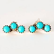 Chaco Canyon Kingman Turquoise 3-Stone Curved Sterling Silver Studs