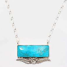 Chaco Canyon Kingman Turquoise Leaf & Flower Bar Necklace