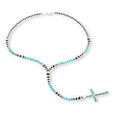 Chaco Canyon Sleeping Beauty Turquoise Beaded Lariat Cross Necklace