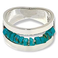 Chaco Canyon Sleeping Beauty Turquoise Engraved Beaded Band Ring