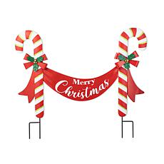 Christmas Metal "Merry Christmas" Candy Cane Yard Stake or Wall Decor