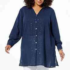 Colleen Lopez Button-Front Sequin Tunic
