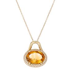 Colleen Lopez Golden Citrine Pavé Zircon Gold-Plated Pendant w/Chain