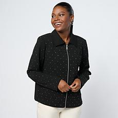 Colleen Lopez Knit Crepe Jacket with Mini Rhinestuds