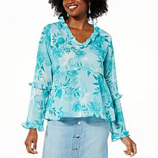 Colleen Lopez Long-Sleeve Ruffle Peplum Top