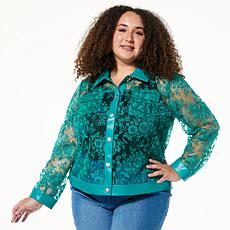 Colleen Lopez Mesh Jacket with Faux Leather Trim