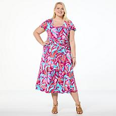 Colleen Lopez Printed Jersey Knit Dress with Shirred Waist
