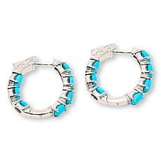 Colleen Lopez Sterling Silver Turquoise & White Zircon Oval Hoop Ea...