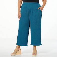 Colleen Lopez Textured Knit Cropped Wide-Leg Pull-On Pant