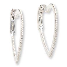 Colleen Lopez White Diamond 1-1/4" Heart Hoop Earrings