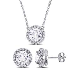 Created White Sapphire Halo Earrings, Pendant and Chain Set
