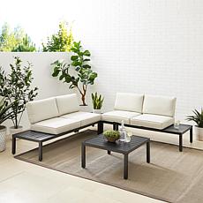 Crosley Piermont 4-Pc Outdoor Metal Sectional Set, Crème/Matte Black 