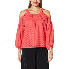 DAVID David Meister Cold-Shoulder Eyelet Top