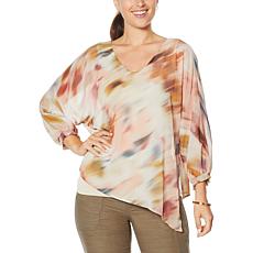 Democracy Printed Chiffon Asymmetric Hem Top
