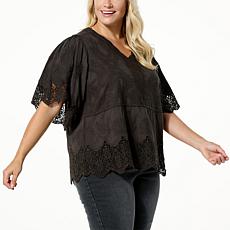 Democracy Woven Cotton Crochet Trim Peplum Top