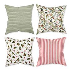 Design Imports Asst Holly Print/Stripe Pillow Covers - Set of 4