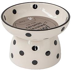 DexyPaws Elevated Ceramic Cat Bowl - White & Black Polka Dots