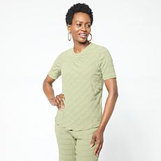 DG2 by Diane Gilman Asymmetric Ruched Stripe Front Yoke Top