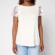 DG2 by Diane Gilman Burnout Lace Flounce Top