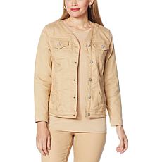 DG2 by Diane Gilman Classic Stretch Collarless Denim Jacket