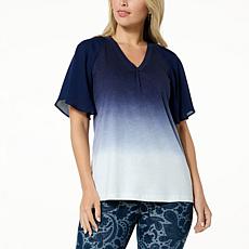 DG2 by Diane Gilman Contrast Flutter-Sleeve Top