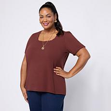 DG2 by Diane Gilman Cotton Jersey Short Sleeve Square Neck Top