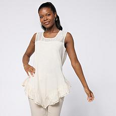 DG2 by Diane Gilman Cotton Modal Slub-Embellished Ruffle Tank Tunic