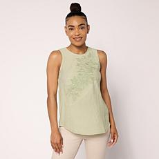 DG2 by Diane Gilman Crinkle Dobby Embroidered Tank
