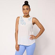 DG2 by Diane Gilman Crinkle Dobby Embroidered Tank