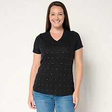 DG2 by Diane Gilman Embellished Crystal Front V-Neck Top