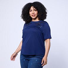 DG2 by Diane Gilman Everyday Jersey Embellished Crew Neck Tee