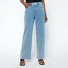 DG2 by Diane Gilman Knit Flex Denim Pull-On Wide-Leg Pant