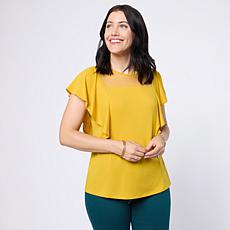 DG2 by Diane Gilman Mixed Media Ruffle Sleeve Top