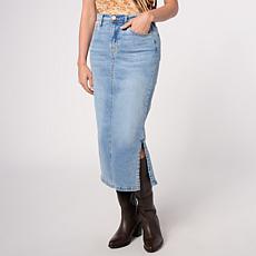 DG2 by Diane Gilman New Classic Stretch Denim Midi Skirt w/Side Slits