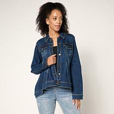 DG2 by Diane Gilman New Classic Stretch Denim Peplum Waterfall Jacket
