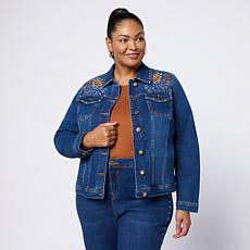DG2 by Diane Gilman New Classic Stretch Embroidered & Studded Denim...